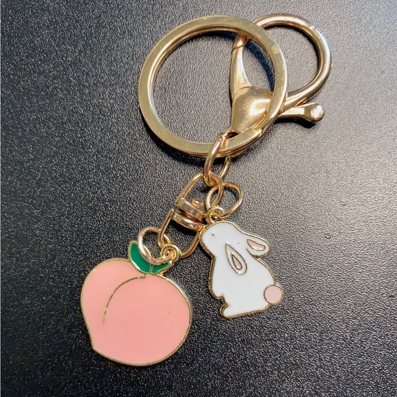 Accessories - Japanese Peach Rabbit bunny bag charm Keychain Key fob Cherry Blossom Pink